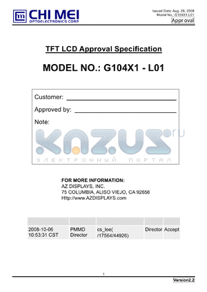 G104X1-L01 datasheet - TFT LCD Approval Specification