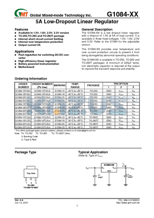 G1084-15TU3U datasheet - 5A Low-Dropout Linear Regulator