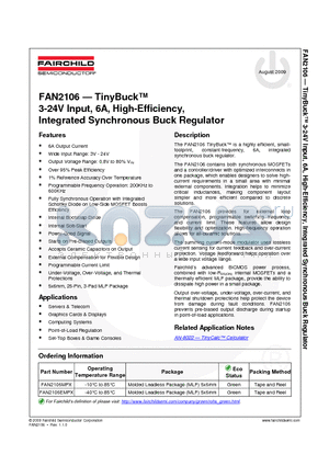 FAN2106MPX datasheet - 3-24V Input, 6A, High-Efficiency, Integrated Synchronous Buck Regulator