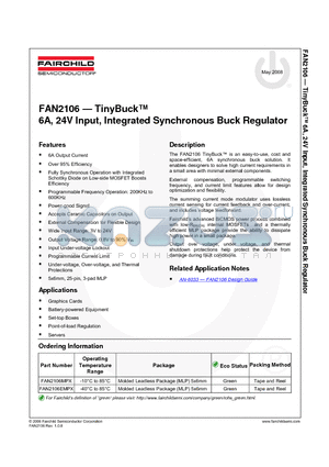 FAN2106EMPX datasheet - TinyBuck  6A, 24V Input, Integrated Synchronous Buck Regulator