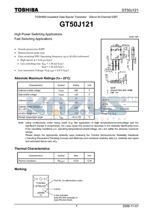 GT50J121 datasheet - Silicon N Channel IGBT High Power Switching Applications