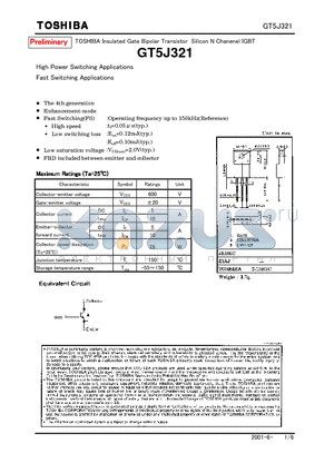 GT5J321 datasheet - High Power Switching Applications