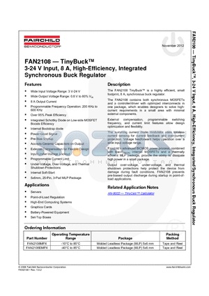 FAN2108EMPX_12 datasheet - TinyBuck 3-24 V Input, 8 A, High-Efficiency, Integrated Synchronous Buck Regulator
