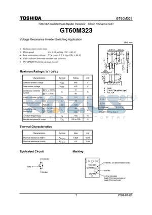 GT60M323 datasheet - TOSHIBA Insulated Gate Bipolar Transistor Silicon N Channel IGBT