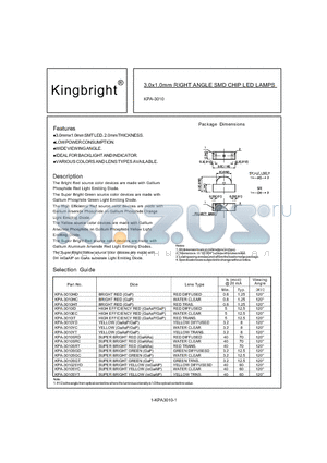 KPA-3010HD datasheet - 3.0x1.0mm RIGHT ANGLE SMD CHIP LED LAMPS