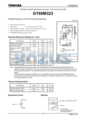 GT60M323 datasheet - Silicon N Channel IGBT Voltage Resonance Inverter Switching Application