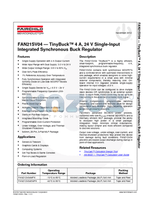 FAN21SV04MPX_12 datasheet - TinyBuck 4 A, 24 V Single-Input Integrated Synchronous Buck Regulator