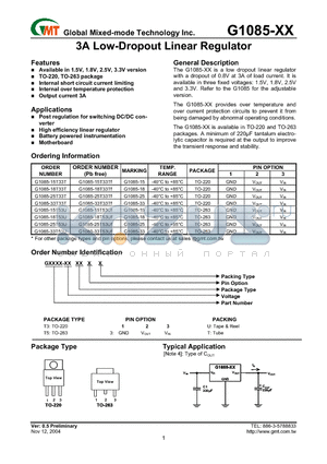 G1085-15T33T datasheet - 3A Low-Dropout Linear Regulator