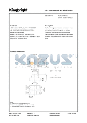 KPB-3025NSGC datasheet - 3.0 x 2.5 mm SURFACE MOUNT LED LAMP