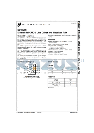 DS89C21 datasheet - Differential CMOS Line Driver and Receiver Pair