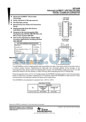 AD7524M datasheet - Advanced LinCMOSE 8-BIT MULTIPLYING DIGITAL-TO-ANALOG CONVERTER