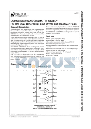 DS8923AN datasheet - RS-422 Dual Differential Line Driver and Receiver Pairs