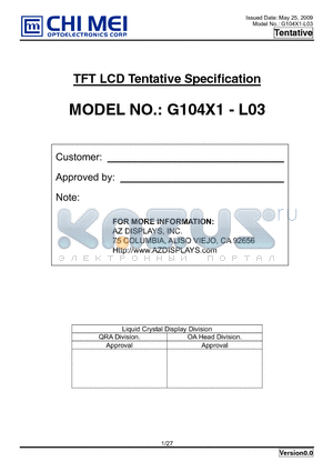 G104X1-L03 datasheet - TFT LCD Tentative Specification