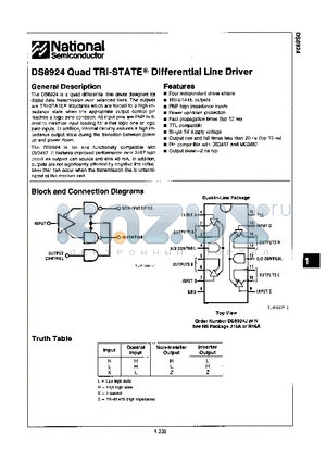 DS8924 datasheet - Quad TRI-STATE Differential Line Driver