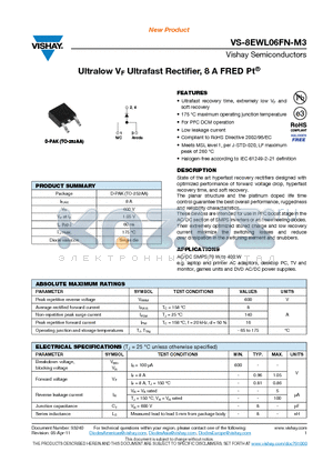 8EWL06FNTR-M3 datasheet - Ultralow VF Ultrafast Rectifier, 8 A FRED Pt^