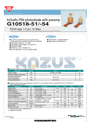G10518-51 datasheet - InGaAs PIN photodiode with preamp
