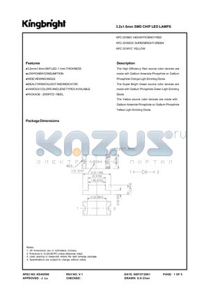KPC-3216SGC datasheet - The High Effciency Red sourse color devices are made with Galium Arsenide Phosphide Orange Light Emitting Diode