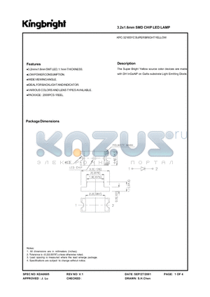 KPC-3216SYC datasheet - 3.2x1.6mm SMD CHIP LED LAMP