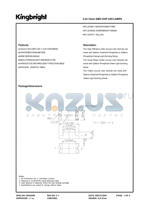 KPC-3216 datasheet - The High Effciency Red sourse color devices are made with Galium Arsenide Phosphide Orange Light Emitting Diode