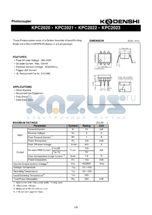 KPC2021 datasheet - Photocoupler(These Photocouplers cosist of a Gallium Arsenide Infrared Emitting)