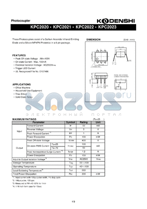 KPC2022 datasheet - Photocoupler(These Photocouplers cosist of a Gallium Arsenide Infrared Emitting)