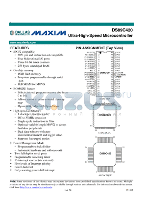 DS89C420 datasheet - Ultra-High-Speed Microcontroller