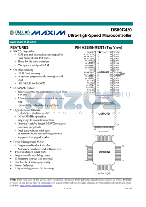DS89C420-MNL datasheet - Ultra-High-Speed Microcontroller