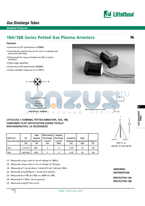 18A datasheet - 18A/18B Series Potted Gas Plasma Arresters