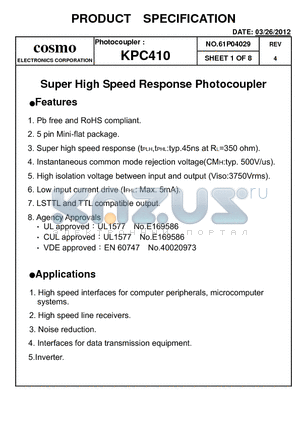 KPC410_12 datasheet - Super High Speed Response Photocoupler
