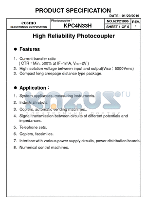 KPC4N33H datasheet - High Reliability Photocoupler