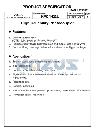 KPC4N33L datasheet - High Reliability Photocoupler