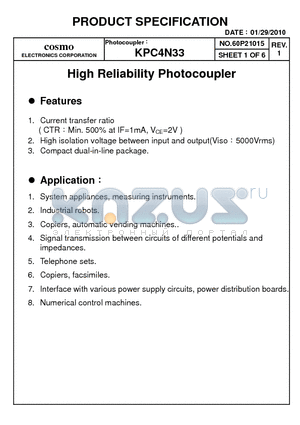 KPC4N33_10 datasheet - High Reliability Photocoupler