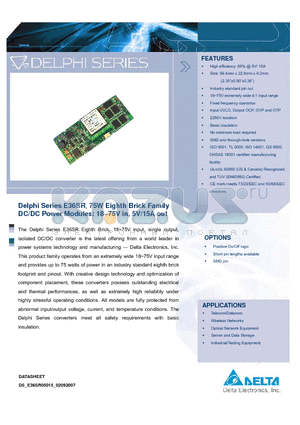 E36SR05015 datasheet - Delphi Series E36SR, 75W Eighth Brick Family DC/DC Power Modules: 18~75V in, 5V/15A out