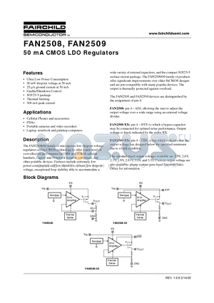 FAN2509 datasheet - 50 mA CMOS LDO Regulators