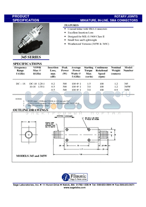 345C datasheet - MINIATURE, IN-LINE, SMA CONNECTORS