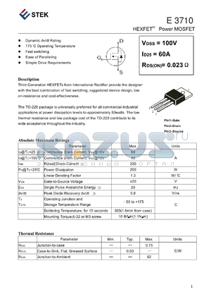 E3710 datasheet - HEXFET Power MOSFET