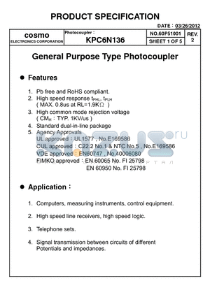 KPC6N136_12 datasheet - General Purpose Type Photocoupler