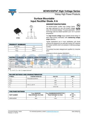 8EWS16STR datasheet - Surface Mountable Input Rectifier Diode, 8 A