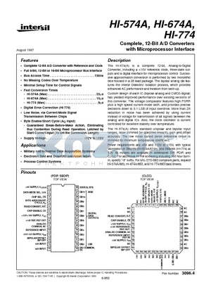 HI1-574AJD-5 datasheet - Complete, 12-Bit A/D Converters with Microprocessor Interface