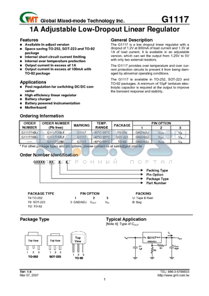 G1117T63UF datasheet - 1A Adjustable Low-Dropout Linear Regulator