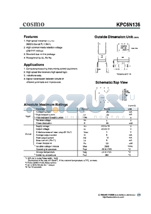 KPC6N136 datasheet - High common mode relection voltage