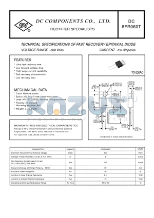 8FR060T datasheet - TECHNICAL SPECIFICATIONS OF FAST RECOVERY EPITAXIAL DIODE VOLTAGE RANGE - 600 Volts