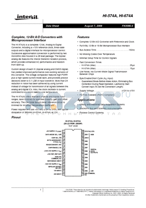 HI1-574AKD-5 datasheet - Complete, 12-Bit A/D Converters with Converters with Microprocessor Interface