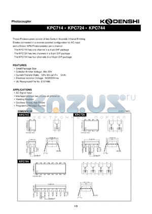 KPC724 datasheet - Photocoupler(These Photocouplers consist of two Gallium Arsenide Infrared Emitting)