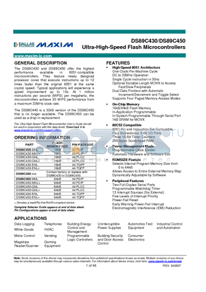 DS89C450 datasheet - Ultra-High-Speed Flash Microcontrollers