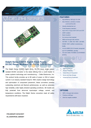 E36SR3R320 datasheet - Delphi Series E36SR, Eighth Brick Family DC/DC Power Modules: 18~75V in, 3.3V/20A out