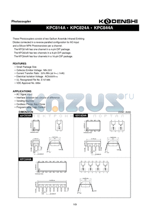 KPC814A datasheet - Photocoupler(These Photocouplers consist of two Gallium Arsenide Infrared Emitting)