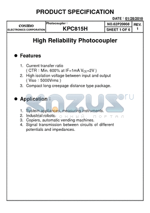 KPC815H datasheet - High Reliability Photocoupler