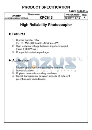 KPC815_10 datasheet - High Reliability Photocoupler
