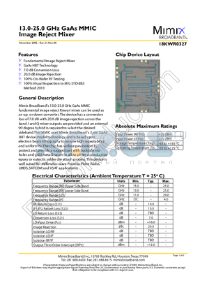 18KWR0327 datasheet - 13.0-25.0 GHz GaAs MMIC Image Reject Mixer